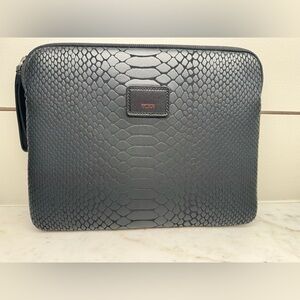 TUMI | Embossed Snake Print Neoprene Tech Sleeve Pouch | Black | One Size | NWOT